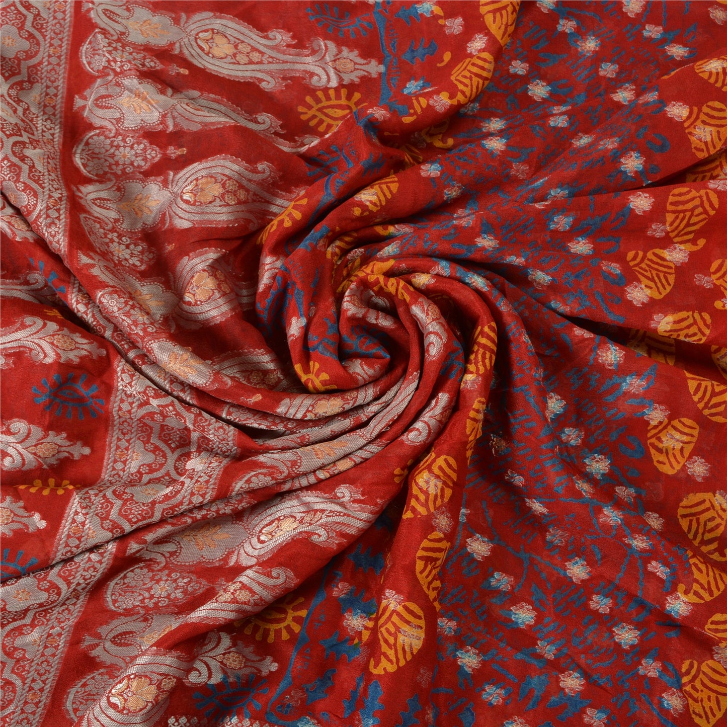 Sanskriti Vintage Red Bollywood Sarees Pure Georgette Silk Woven Sari Sustainable Fabric