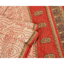 Load image into Gallery viewer, Sanskriti Vintage Ivory Sarees Pure Georgette Silk Handmade Bandhani Sari Fabric
