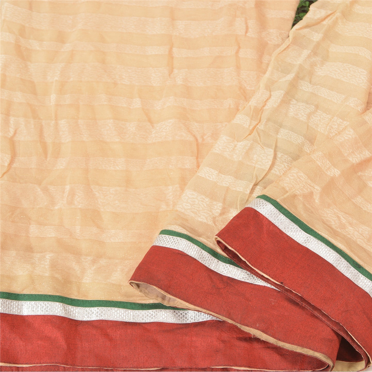 Sanskriti Vintage Peach Sarees Blend Georgette Embroidered Parsee Sari Sustainable Fabric