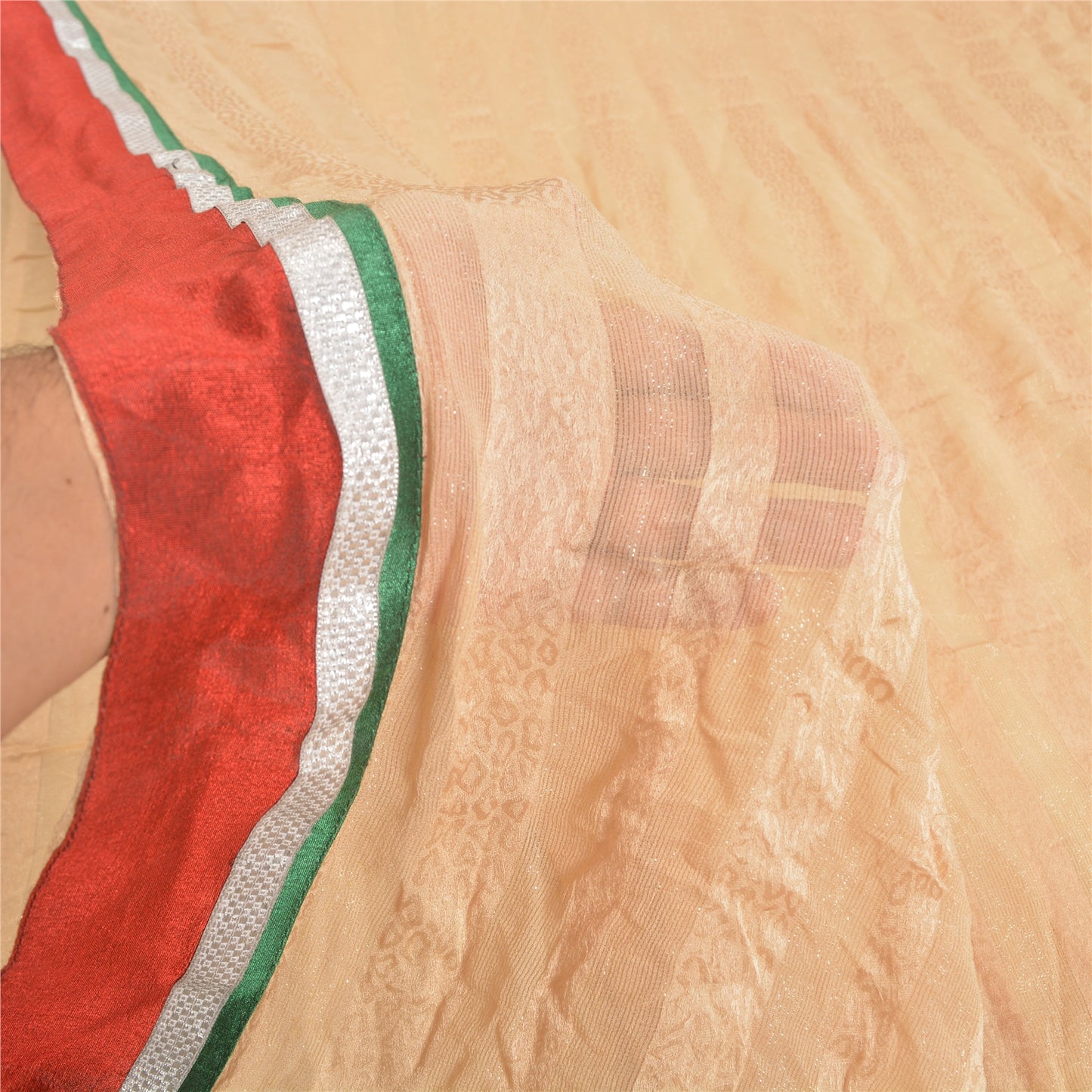 Sanskriti Vintage Peach Sarees Blend Georgette Embroidered Parsee Sari Sustainable Fabric