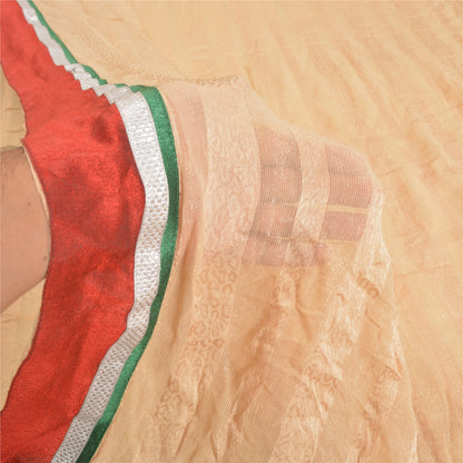 Sanskriti Vintage Peach Sarees Blend Georgette Embroidered Parsee Sari Sustainable Fabric