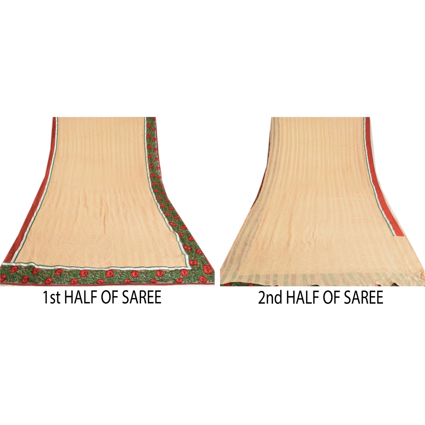 Sanskriti Vintage Peach Sarees Blend Georgette Embroidered Parsee Sari Sustainable Fabric