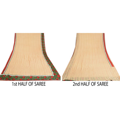 Sanskriti Vintage Peach Sarees Blend Georgette Embroidered Parsee Sari Sustainable Fabric