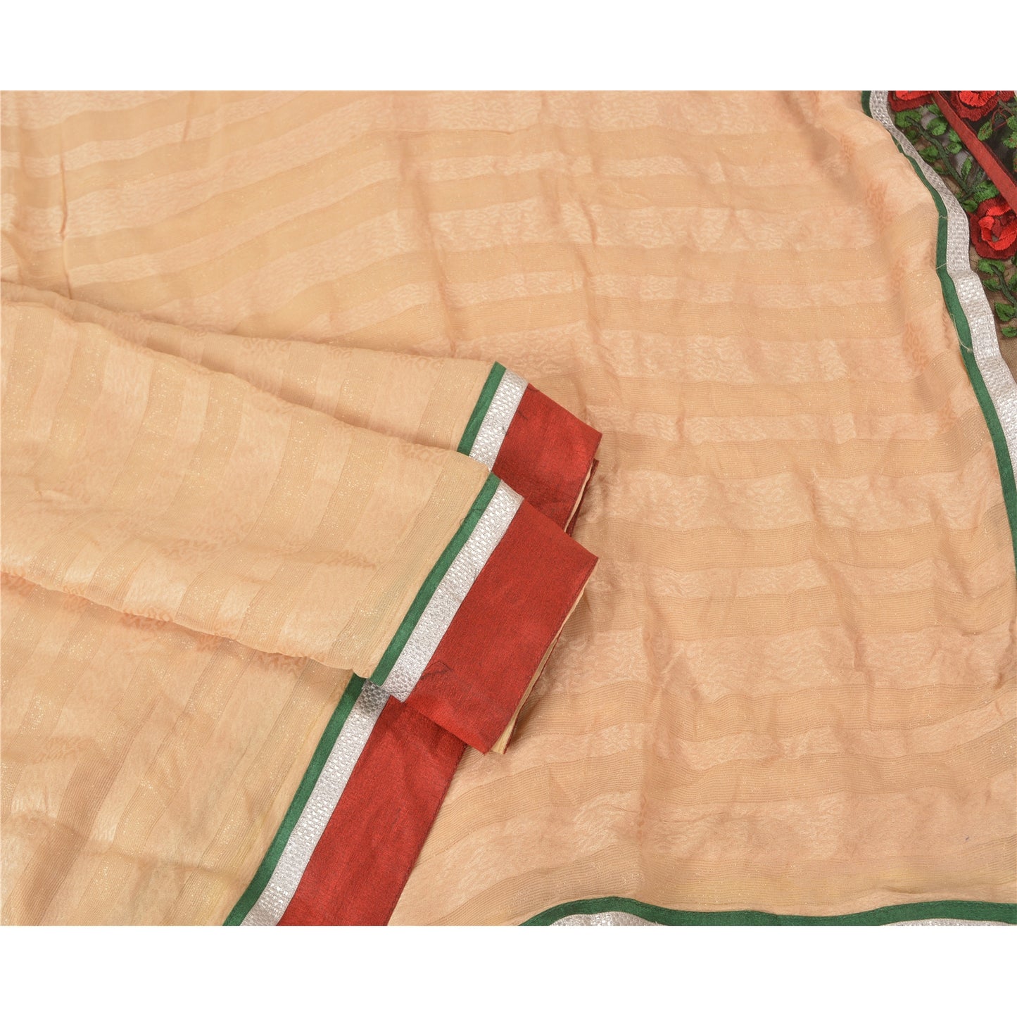 Sanskriti Vintage Peach Sarees Blend Georgette Embroidered Parsee Sari Sustainable Fabric