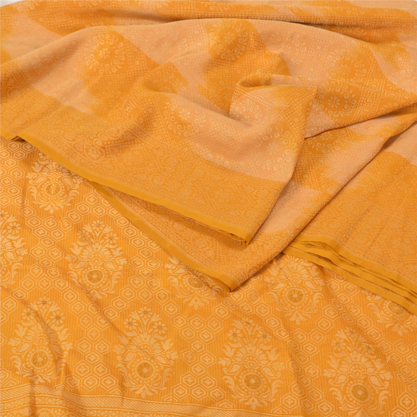 Sanskriti Vintage Yellow Sarees 100% Pure Silk Woven Premium Sari Craft Sustainable Fabric