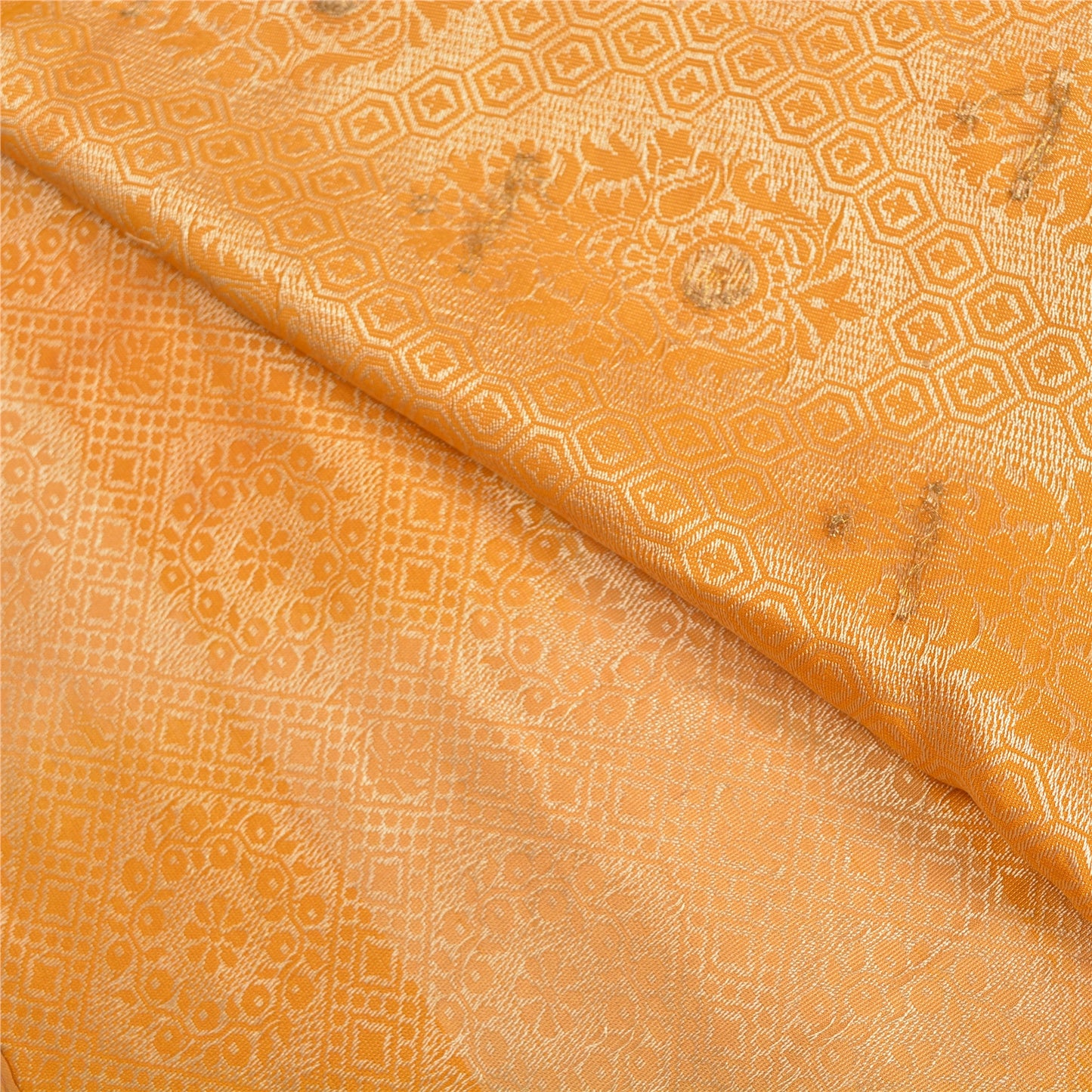 Sanskriti Vintage Yellow Sarees 100% Pure Silk Woven Premium Sari Craft Sustainable Fabric