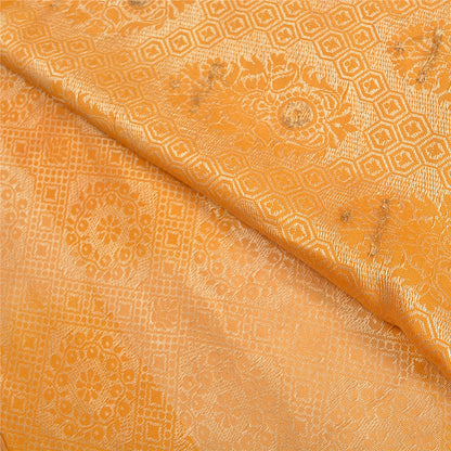 Sanskriti Vintage Yellow Sarees 100% Pure Silk Woven Premium Sari Craft Sustainable Fabric