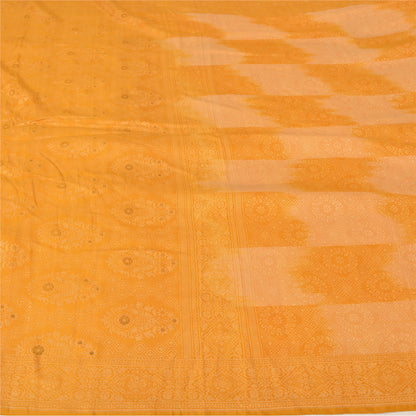 Sanskriti Vintage Yellow Sarees 100% Pure Silk Woven Premium Sari Craft Sustainable Fabric