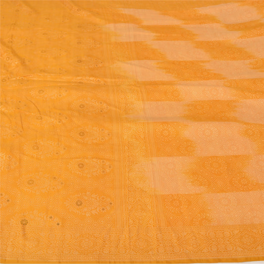 Sanskriti Vintage Yellow Sarees 100% Pure Silk Woven Premium Sari Craft Sustainable Fabric