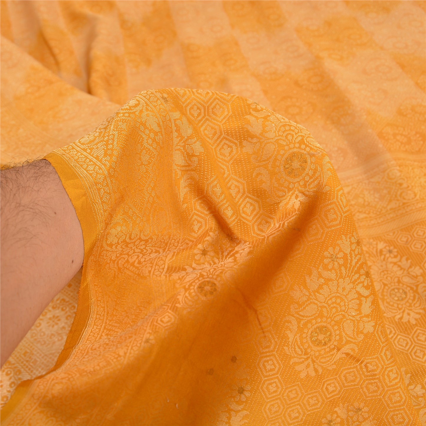 Sanskriti Vintage Yellow Sarees 100% Pure Silk Woven Premium Sari Craft Sustainable Fabric