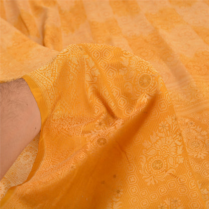 Sanskriti Vintage Yellow Sarees 100% Pure Silk Woven Premium Sari Craft Sustainable Fabric