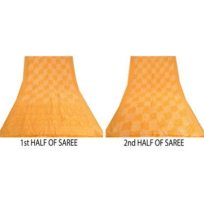 Sanskriti Vintage Yellow Sarees 100% Pure Silk Woven Premium Sari Craft Sustainable Fabric