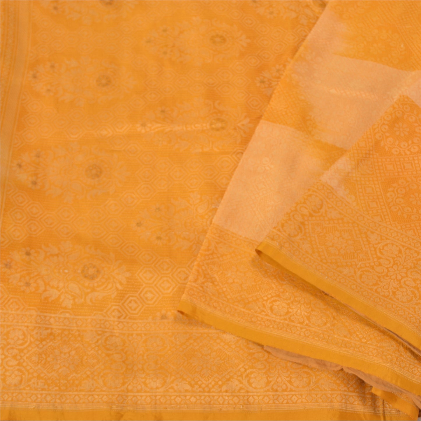 Sanskriti Vintage Yellow Sarees 100% Pure Silk Woven Premium Sari Craft Sustainable Fabric