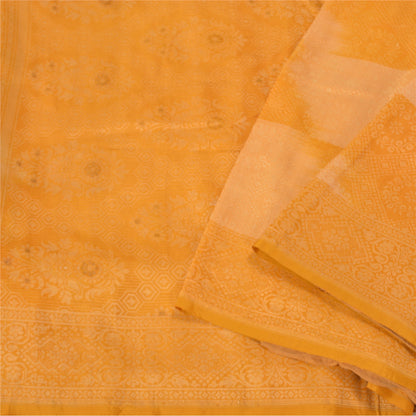 Sanskriti Vintage Yellow Sarees 100% Pure Silk Woven Premium Sari Craft Sustainable Fabric