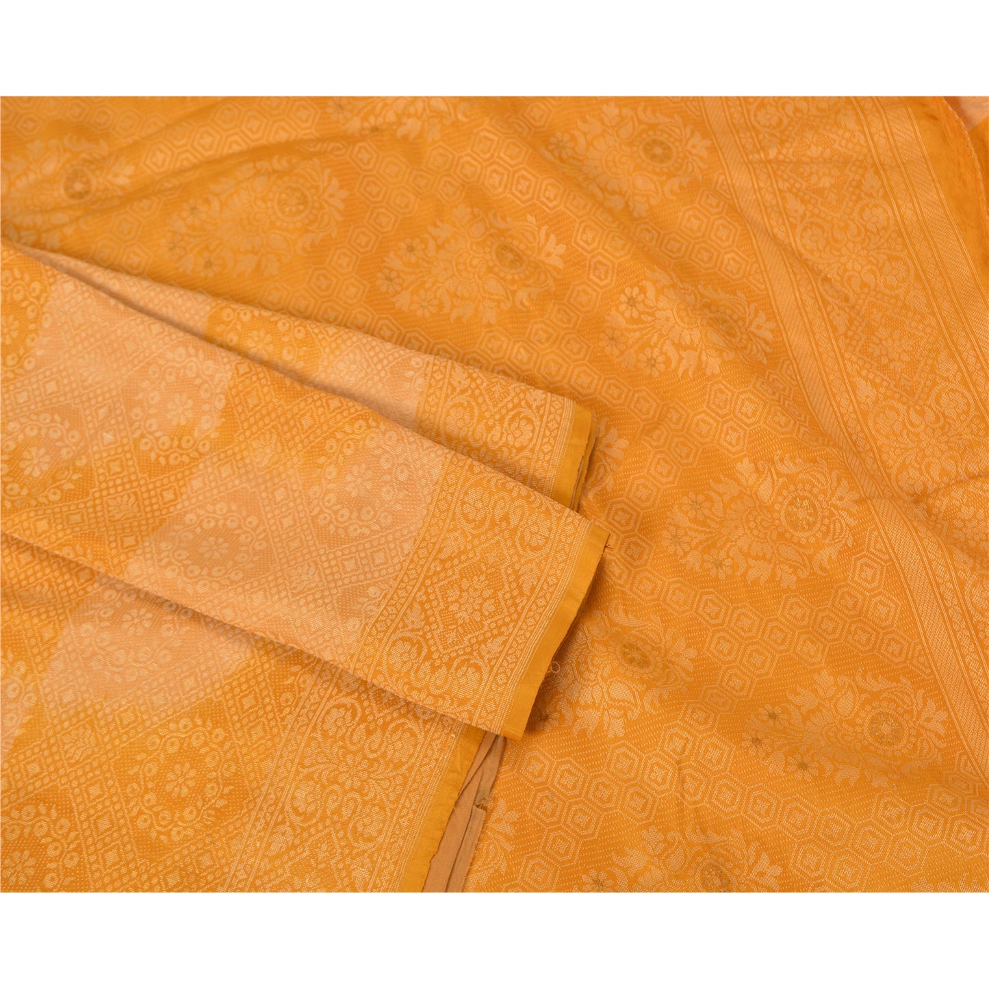Sanskriti Vintage Yellow Sarees 100% Pure Silk Woven Premium Sari Craft Sustainable Fabric