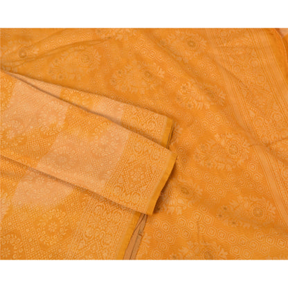 Sanskriti Vintage Yellow Sarees 100% Pure Silk Woven Premium Sari Craft Sustainable Fabric