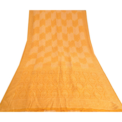 Sanskriti Vintage Yellow Sarees 100% Pure Silk Woven Premium Sari Craft Sustainable Fabric