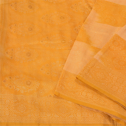 Sanskriti Vintage Yellow Sarees 100% Pure Silk Woven Premium Sari Craft Sustainable Fabric