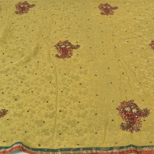 Санскритские винтажные зеленые сари из чистого шелка, расшитые вручную бисером, премиальная ткань для сари из экологически чистой ткани