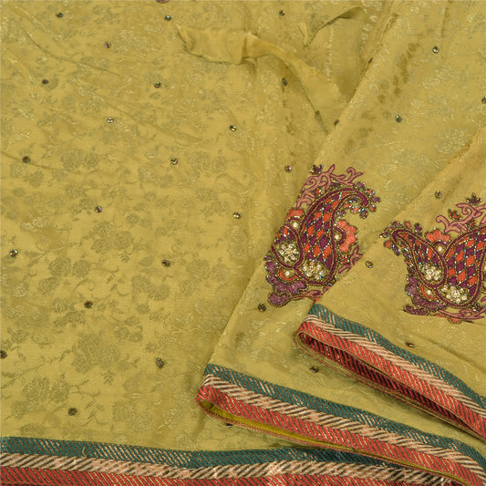 Санскритские винтажные зеленые сари из чистого шелка, расшитые вручную бисером, премиальная ткань для сари из экологически чистой ткани