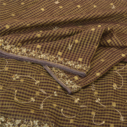 Sanskriti Vintage Brown Sarees Pure Silk Hand Beaded Woven Cultural Sari Sustainable Fabric
