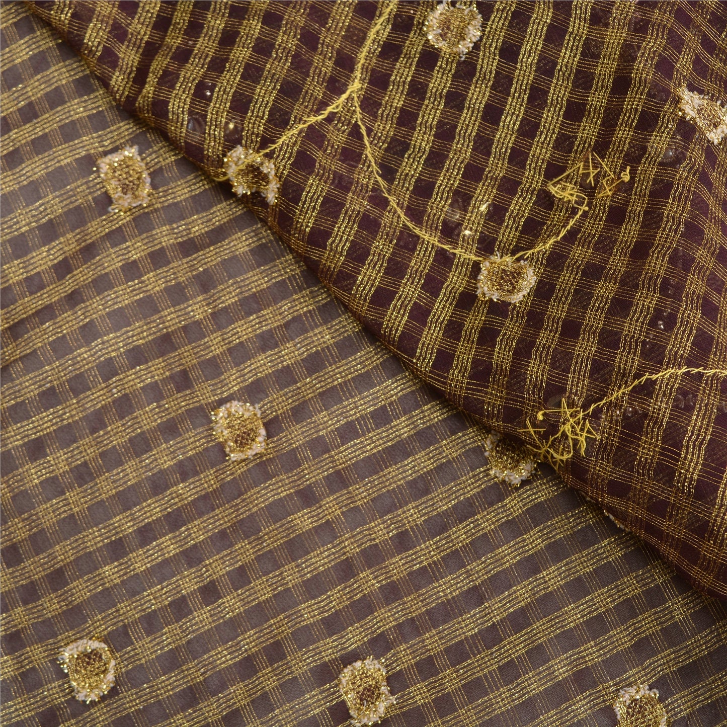 Sanskriti Vintage Brown Sarees Pure Silk Hand Beaded Woven Cultural Sari Sustainable Fabric