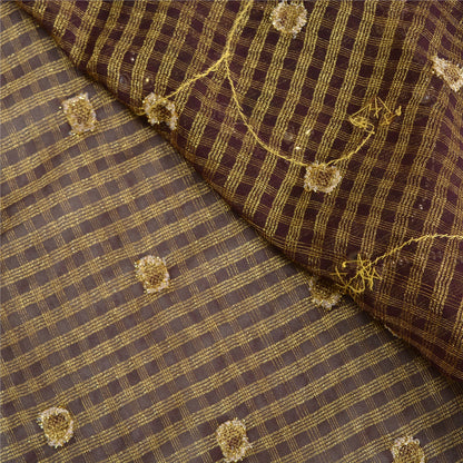 Sanskriti Vintage Brown Sarees Pure Silk Hand Beaded Woven Cultural Sari Sustainable Fabric