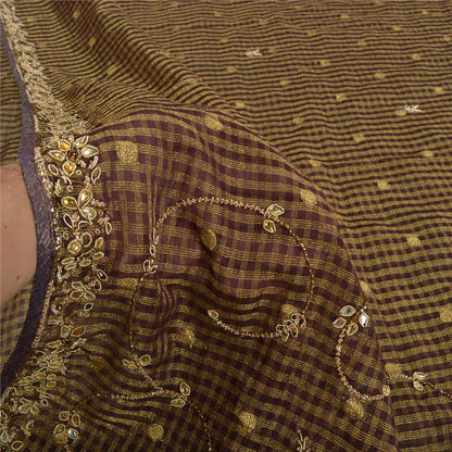 Sanskriti Vintage Brown Sarees Pure Silk Hand Beaded Woven Cultural Sari Sustainable Fabric