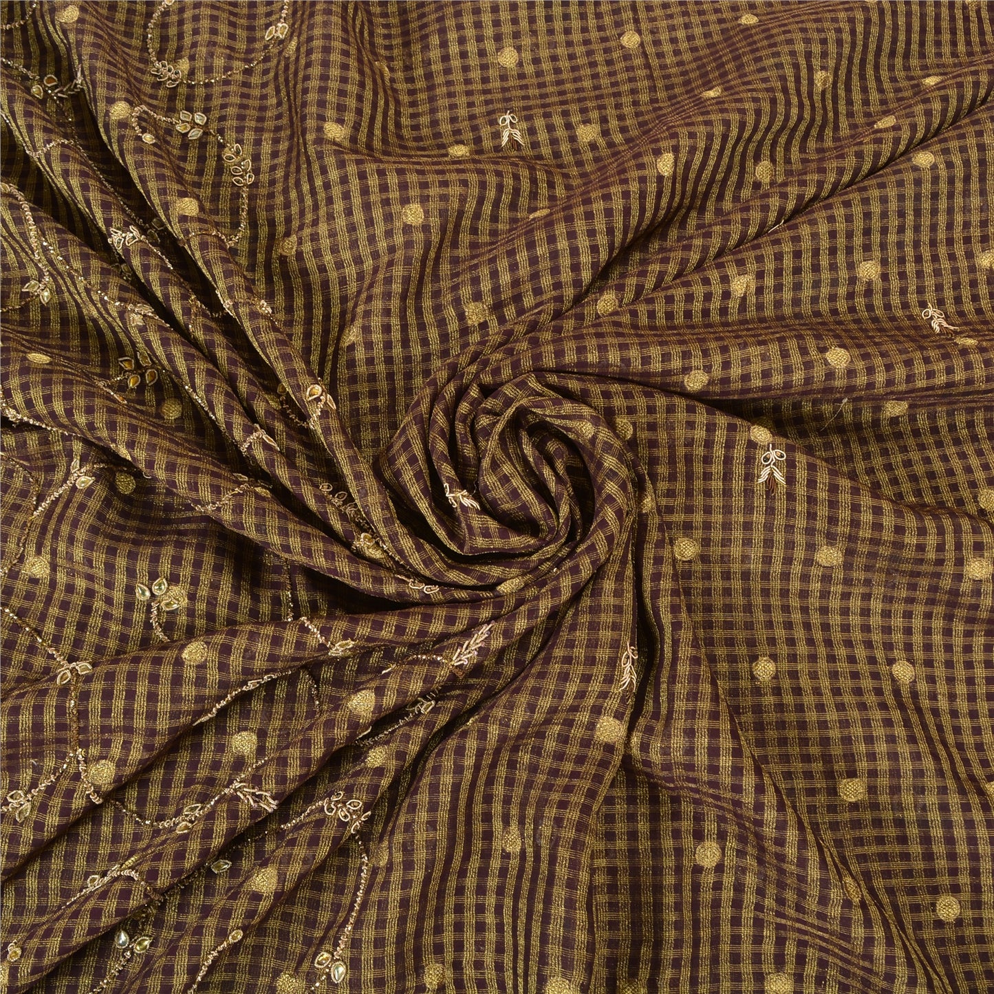 Sanskriti Vintage Brown Sarees Pure Silk Hand Beaded Woven Cultural Sari Sustainable Fabric