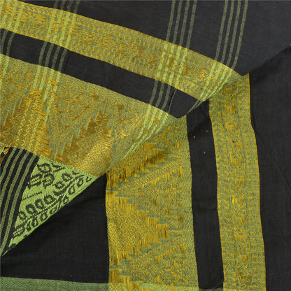 Sanskriti Vintage Black Sarees 100% Pure Cotton Woven Premium Sari Craft Sustainable Fabric