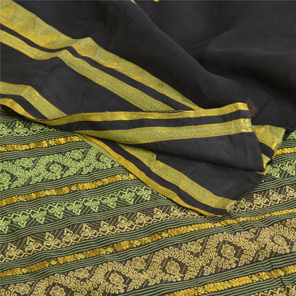 Sanskriti Vintage Black Sarees 100% Pure Cotton Woven Premium Sari Craft Sustainable Fabric