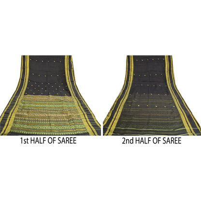 Sanskriti Vintage Black Sarees 100% Pure Cotton Woven Premium Sari Craft Sustainable Fabric
