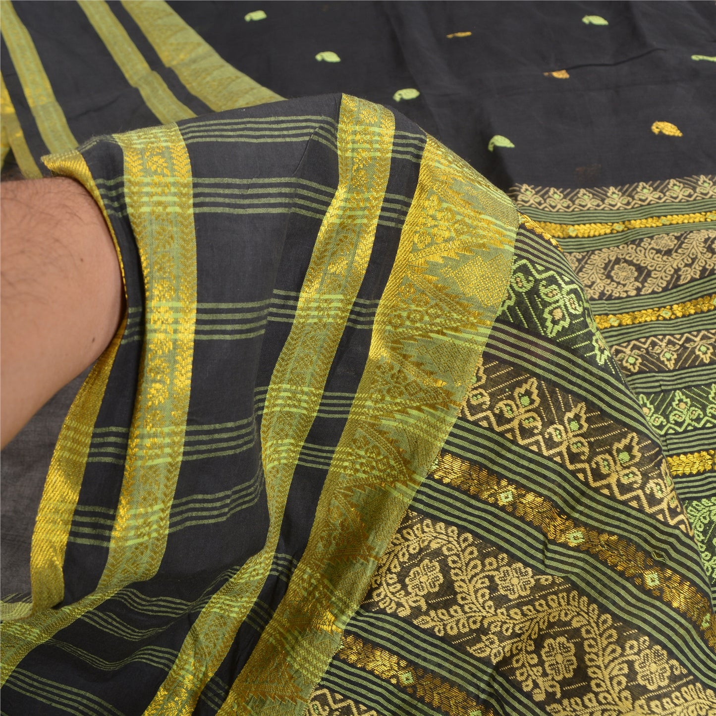 Sanskriti Vintage Black Sarees 100% Pure Cotton Woven Premium Sari Craft Sustainable Fabric