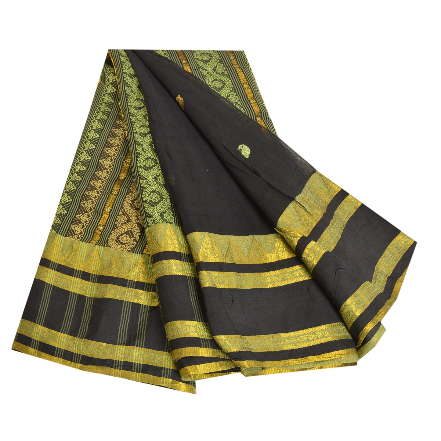Sanskriti Vintage Black Sarees 100% Pure Cotton Woven Premium Sari Craft Sustainable Fabric