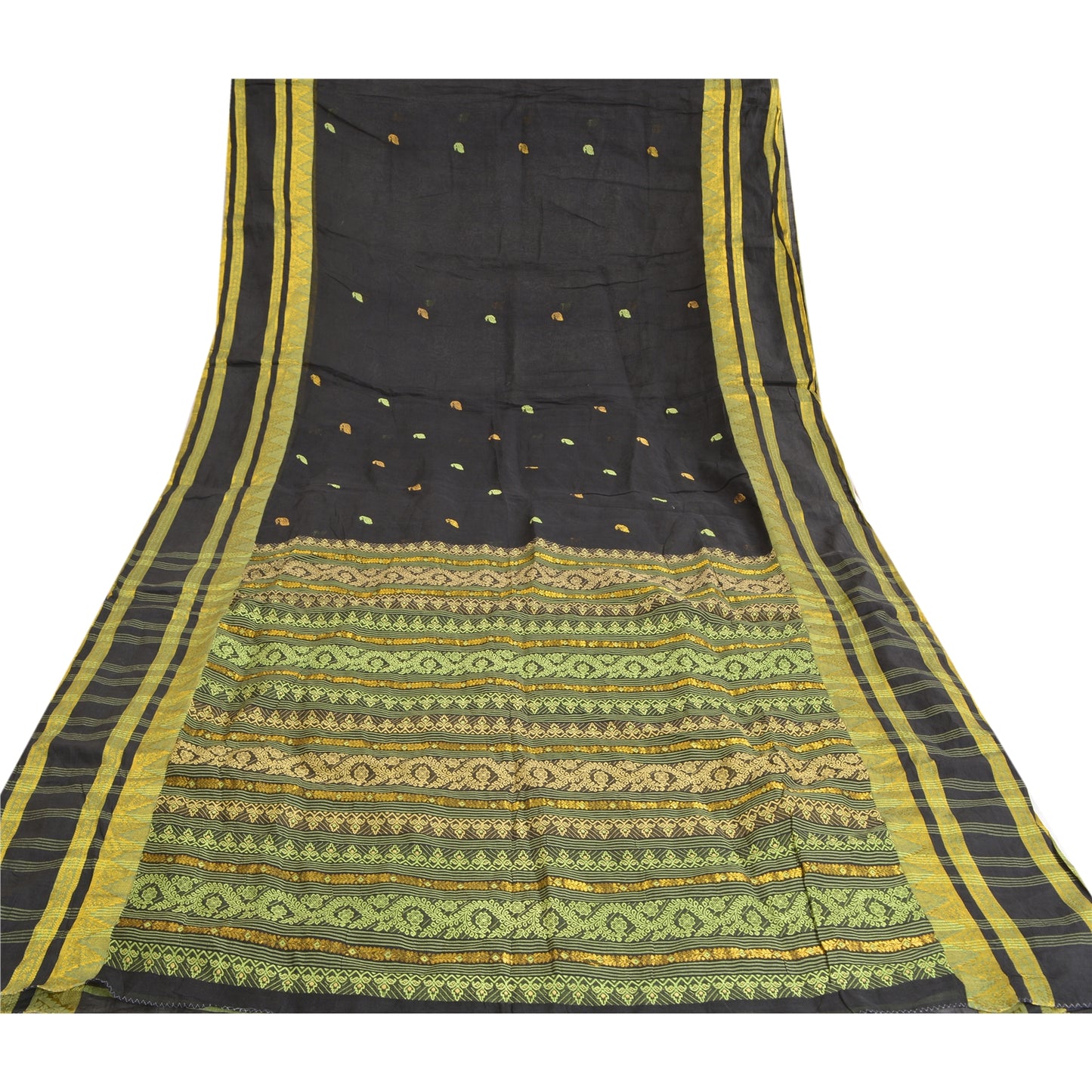 Sanskriti Vintage Black Sarees 100% Pure Cotton Woven Premium Sari Craft Sustainable Fabric