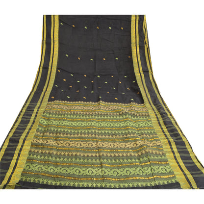 Sanskriti Vintage Black Sarees 100% Pure Cotton Woven Premium Sari Craft Sustainable Fabric