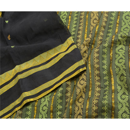 Sanskriti Vintage Black Sarees 100% Pure Cotton Woven Premium Sari Craft Sustainable Fabric