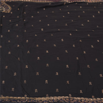 Сари из чистого шелка жоржет ручной работы из бисера на санскрите, сари из экологически чистой ткани