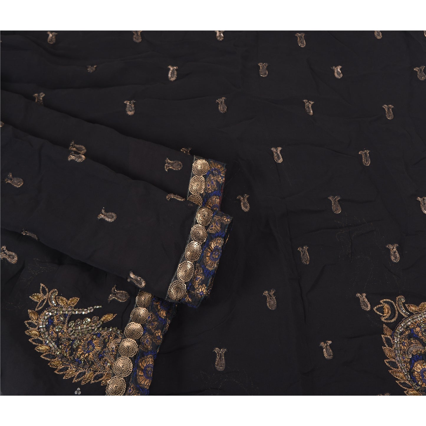 Сари из чистого шелка жоржет ручной работы из бисера на санскрите, сари из экологически чистой ткани