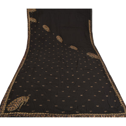 Сари из чистого шелка жоржет ручной работы из бисера на санскрите, сари из экологически чистой ткани