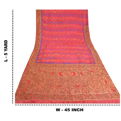 Sanskriti Vintage Pink Sarees Pure Silk Hand Beaded Premium Sari Craft Sustainable Fabric