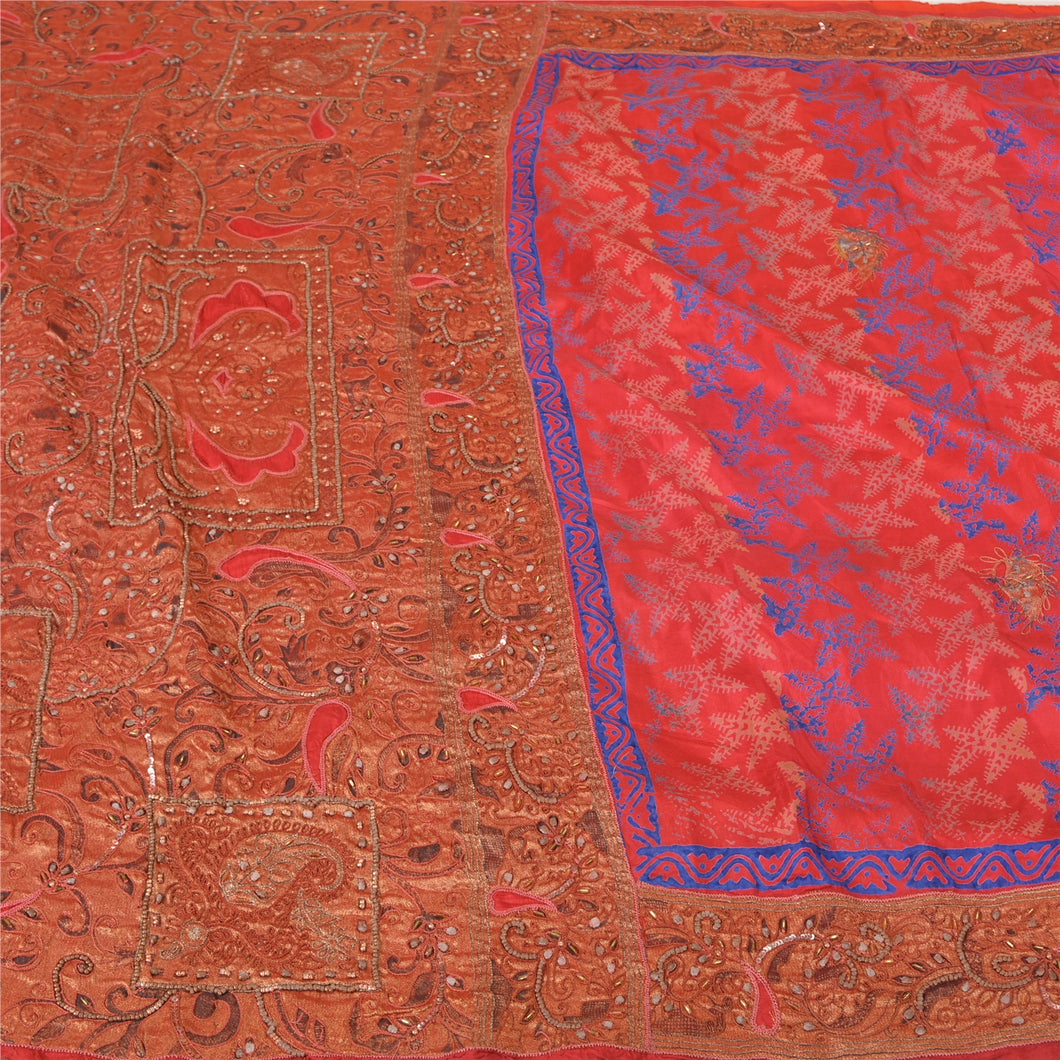 Sanskriti Vintage Pink Sarees Pure Silk Hand Beaded Premium Sari Craft Fabric