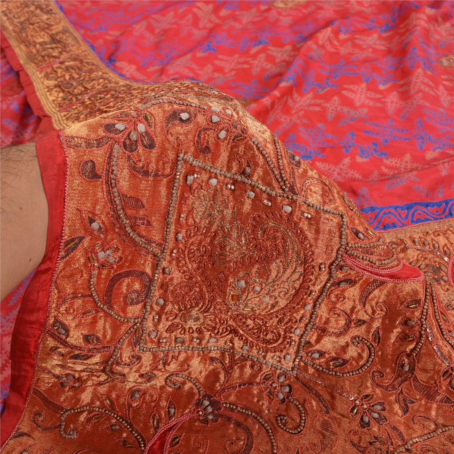 Sanskriti Vintage Pink Sarees Pure Silk Hand Beaded Premium Sari Craft Sustainable Fabric