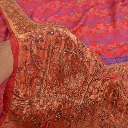 Sanskriti Vintage Pink Sarees Pure Silk Hand Beaded Premium Sari Craft Sustainable Fabric