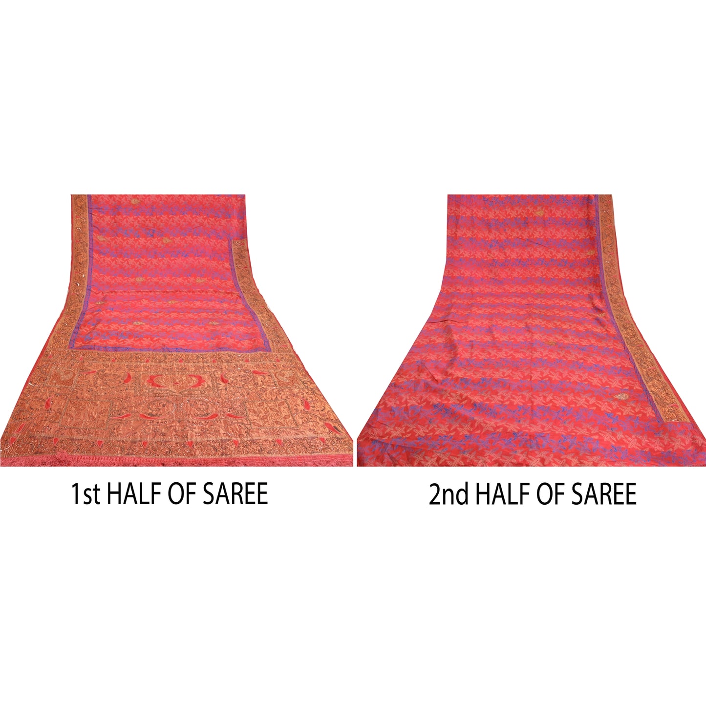 Sanskriti Vintage Pink Sarees Pure Silk Hand Beaded Premium Sari Craft Sustainable Fabric