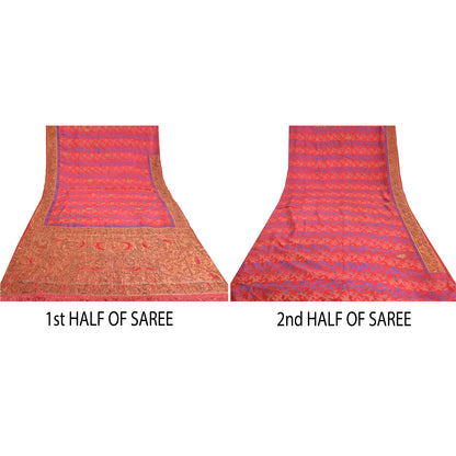 Sanskriti Vintage Pink Sarees Pure Silk Hand Beaded Premium Sari Craft Sustainable Fabric