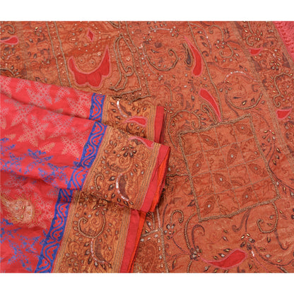 Sanskriti Vintage Pink Sarees Pure Silk Hand Beaded Premium Sari Craft Sustainable Fabric