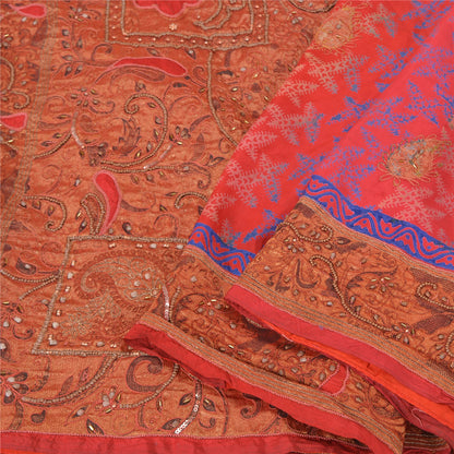 Sanskriti Vintage Pink Sarees Pure Silk Hand Beaded Premium Sari Craft Sustainable Fabric