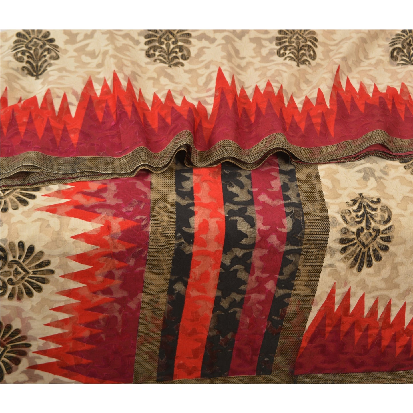 Sanskriti Vintage Ivory Sarees Cotton Printed & Woven Premium Sari Craft Sustainable Fabric