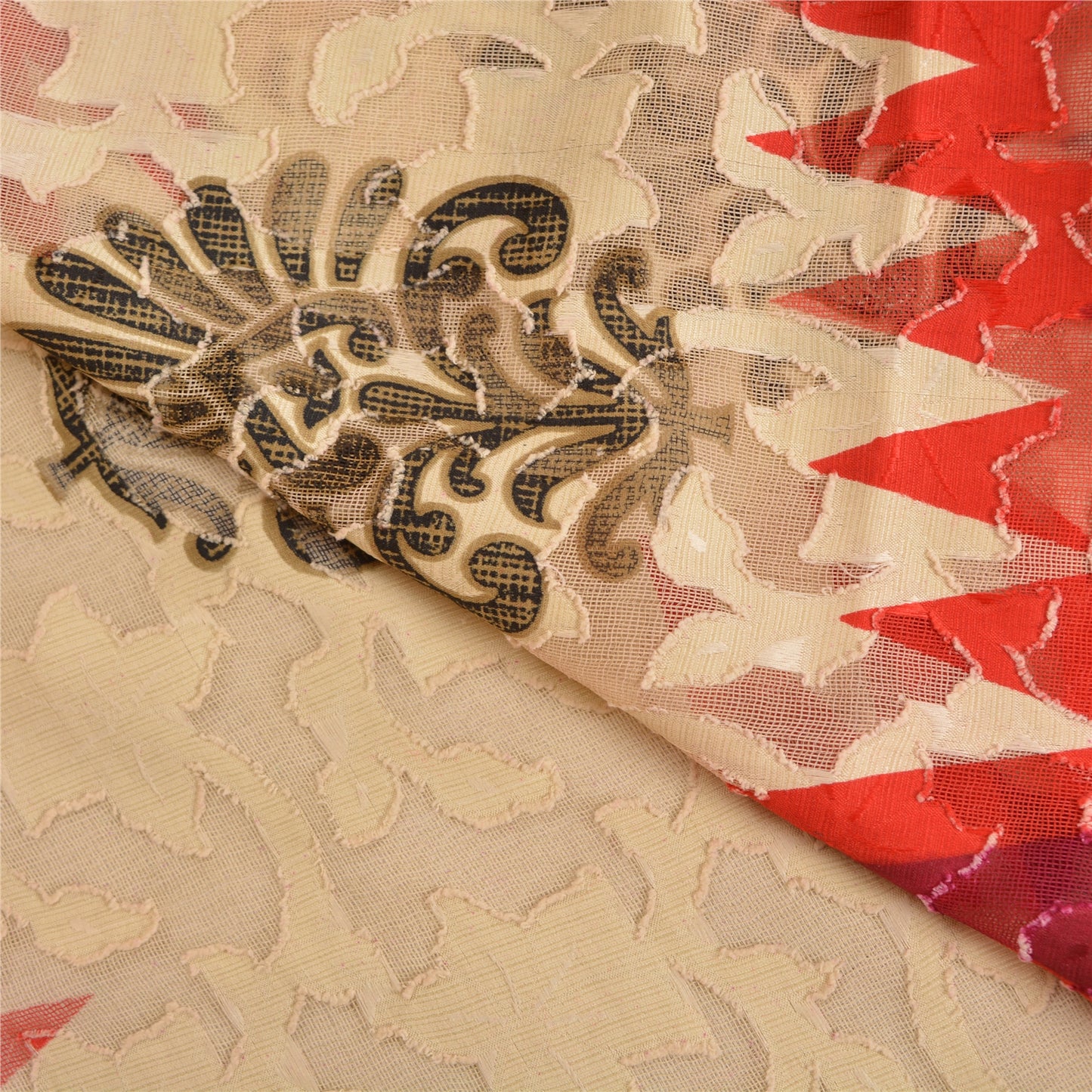 Sanskriti Vintage Ivory Sarees Cotton Printed & Woven Premium Sari Craft Sustainable Fabric